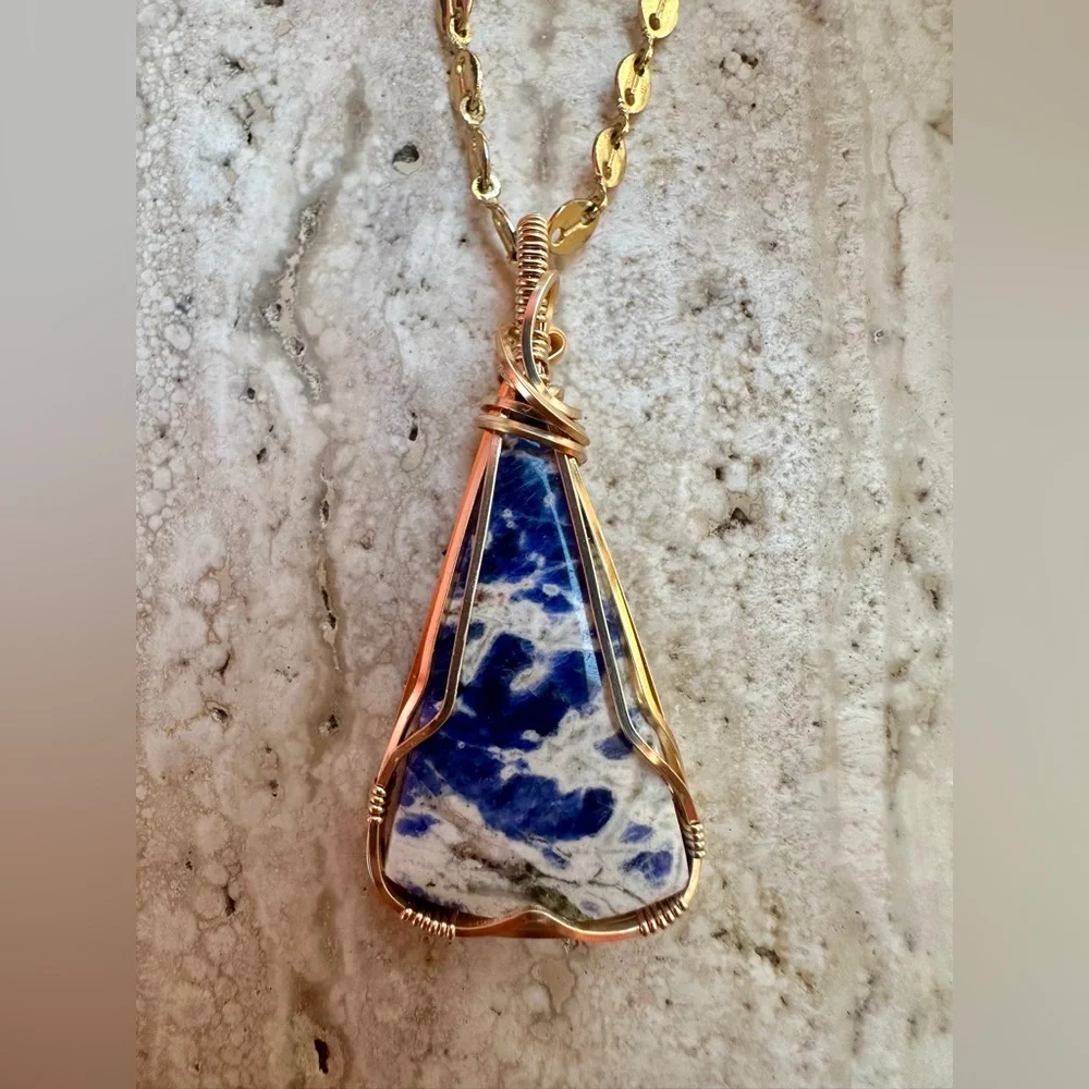 Tarnish Resistant Gold Grounding Copper Sodalite Necklace Pendant